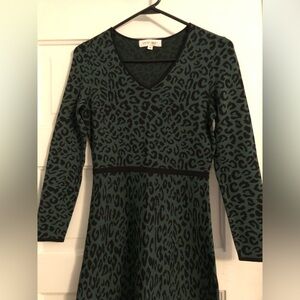 Great Jones Forest Green Leopard Print Knit Viscose Dress Sz Small New!